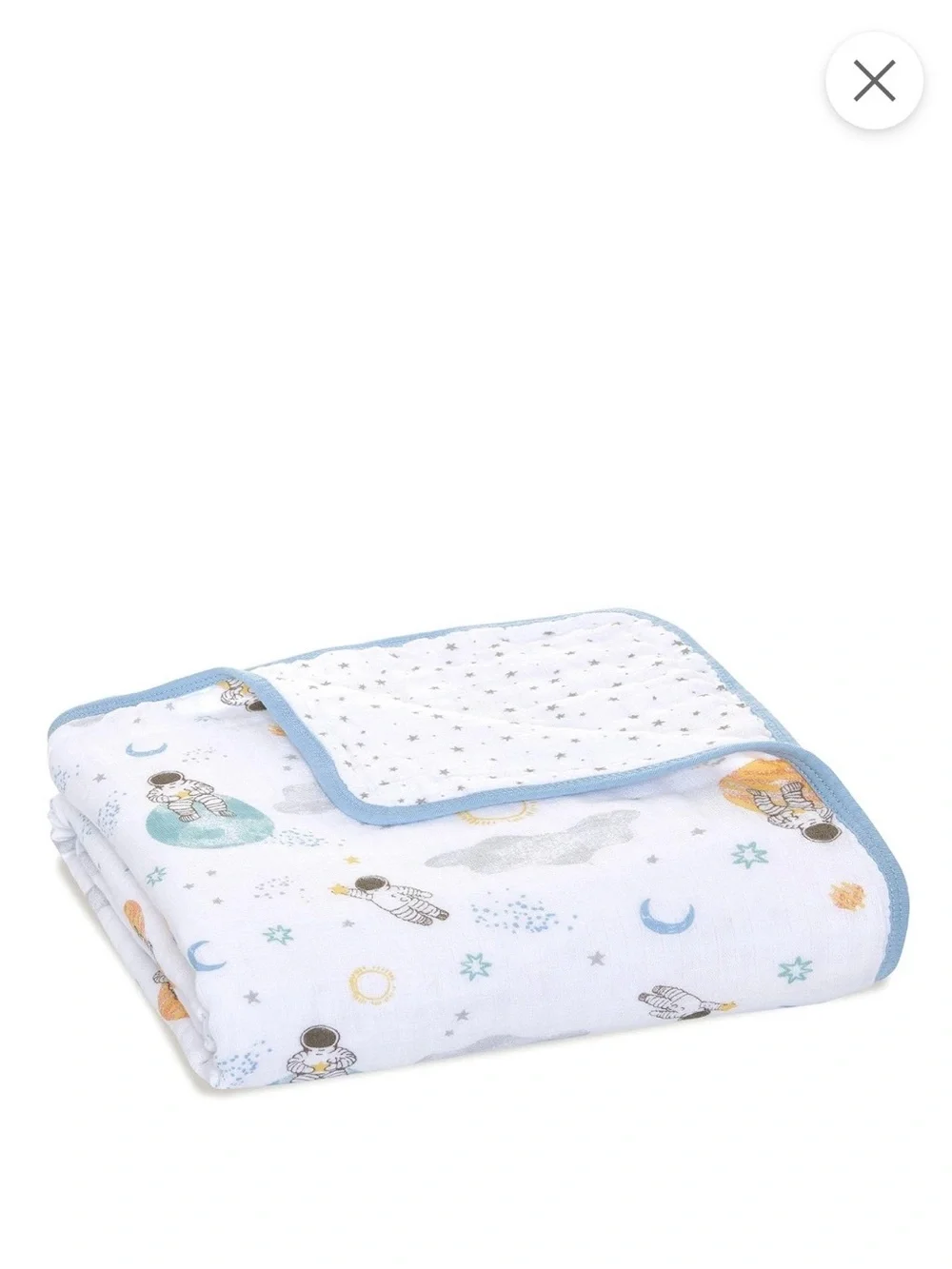 Aden + Anais Baby Muslin Blanket in White space print with Blue Trim